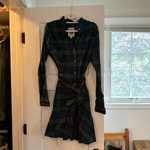EUC Kiel James Patrick blue and green cozy cabin flannels dress size L